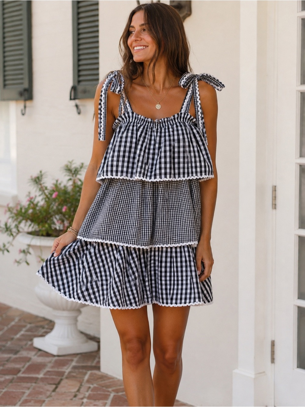 Hyacinth House Donna Dress | Tuckernuck Exclusive Black & White Gingham Tiered